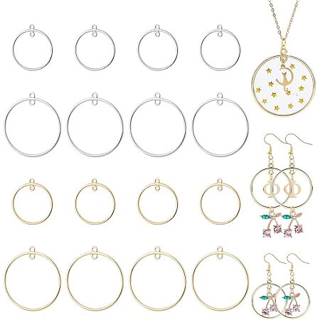 CHGCRAFT 32Pcs 4 Styles Alloy Open Back Bezel Pendants Pressed Flower Blank Frame Hollow Open Bezel Connector Charms with 2 Loops for DIY UV Resin Jewelry Making, 33~43x30~40x2mm