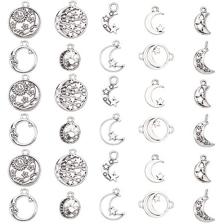PandaHall Elite 165pcs Moon Star Charms 10 Styles Crescent Moon Charms Antique Silver Romantic Charms Pendants for Eid Mubarak Ramadan Necklace Bracelet Earrings Christmas Valentine's Day Jewelry Making