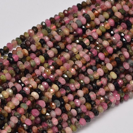 Honeyhandy Faceted Rondelle Natural Tourmaline Bead Strands, 3x2mm, Hole: 1mm, about 180pcs/strand, 15.5 inch