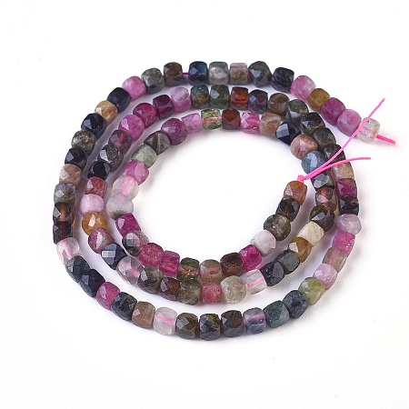 Honeyhandy Natural Tourmaline Beads Strands, Faceted, Cube, 3.5~4.5x3.5~4.5x3.5~4.5mm, Hole: 0.9mm, about 85~96pcs/strand, 15.3 inch~15.5 inch(39~39.5cm)