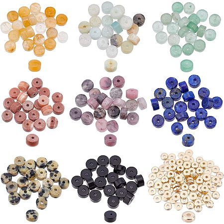 NBEADS About 260 Pcs Heishi Beads Kits, 160 Pcs 8 Styles Natural Gemstone Beads Flat Round Loose Beads Heishi Disc Beads with 100 Pcs Golden Spacer Beads for Bracelet Necklace Earrings Jewelry Making