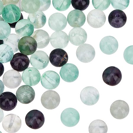OLYCRAFT 48Pcs 8mm Natural Stone Bead Natural Rainbow Fluorite Bead Round Loose Gemstone Beads Crystal Beads for Bracelet Necklace Jewelry Making