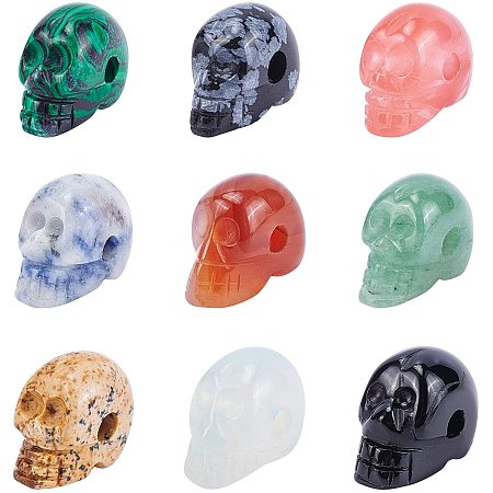 PandaHall Elite 9pcs Gemstone Skull Beads, Crystal Human Figurine Sculpture Assorted Skull Statue for Bracelet Necklace Jewelry and Craft Creation