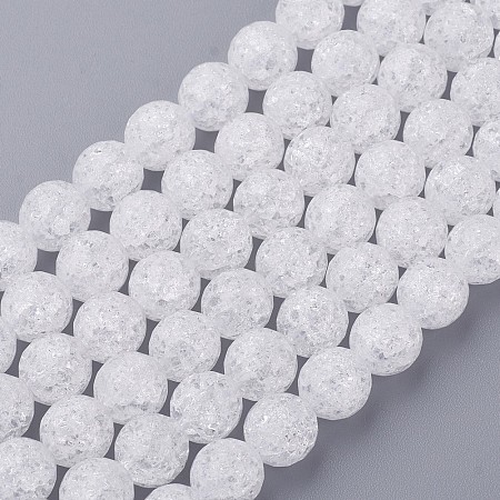 Honeyhandy Synthetic Crackle Quartz Beads Strands, 128 Facets, Round, White, 8mm, Hole: 1mm, about 50pcs/strand, 16 inch