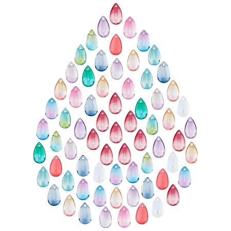 SUNNYCLUE 100Pcs Transparent Glass Charms, Dyed & Heated, Teardrop, Mixed Color, 13.5x8x6.5mm, Hole: 1.2mm