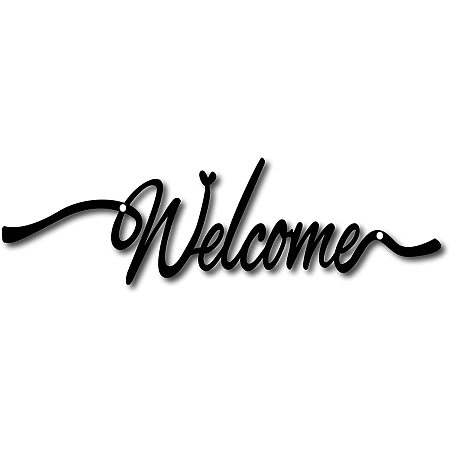 CREATCABIN Metal Welcome Sign Wall Art Decor Rustic Letter Signs Black Hanging Word Cutout Decoration for Christmas Home Decoration Indoor Outdoorart Living Room Aesthetic Bedroom Decor 4x12.4Inch