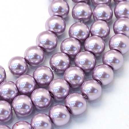 Baking Painted Glass Pearl Bead Strands, Pearlized, Round, Lilac, 3~4mm, Hole: 0.5mm; about 195pcs/strand, 23.6 inches