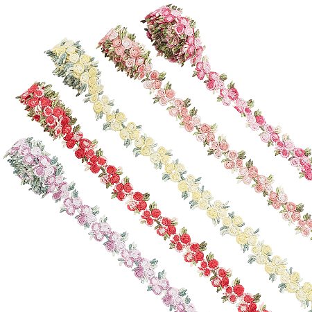 5 Colors Flower Polyester Trim Ribbon, for Curtain Lace Trimmings, Mixed Color, 3/4 inch(20mm), 81cm/color