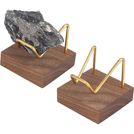 OLYCRAFT 2x2x1.8 Inch Wooden Mineral Crystal Displays Stand with Light Gold Color Brass Findings for Rock Mineral Agate Fossil Coral Fossils Geode and Strange Stones