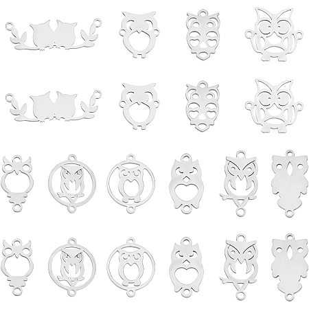 SUPERFINDINGS 20Pcs 10 Styles 201 Stainless Steel Links Connector Owl Links Connectors Owl Charms with Hole for DIY Bracelet Necklace Jewelry Making
