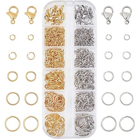 PandaHall Elite 690pcs 304 Stainless Steel Open Jump Rings for Jewelry Making Connectors Jewelry Finding Golden & Stainless Steel Color, 4mm 6mm 8mm 10mm 12mm