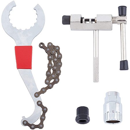 GORGECRAFT Bike Chain Tools Set 3 in 1 Multi Bike Cassette Removal Tool with Chain Whip Auxiliary Wrench, Chain Breaker, Freewheel Remover and Bracket Remover