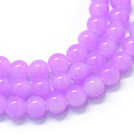 Honeyhandy Baking Painted Imitation Jade Glass Round Bead Strands, Medium Orchid, 4.5~5mm, Hole: 1mm, about 210pcs/strand, 31.4 inch