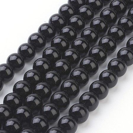 Honeyhandy Synthetic Black Stone Beads Strands, Round, 8mm, Hole: 1mm, 15~16 inch