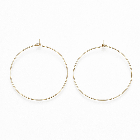 Honeyhandy Brass Hoop Earrings Findings, Wine Glass Charms, Real 18K Gold Plated, 22 Gauge, 44.5x41x4mm, Pin: 0.6mm
