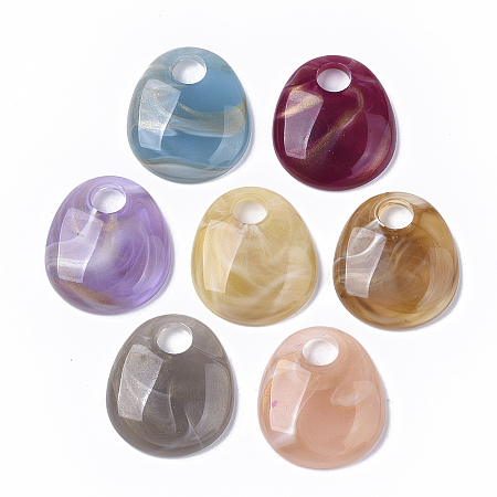 ARRICRAFT Opaque Acrylic Pendants, with Gold Sand, Two Tone, Oval, Mixed Color, 28.5x24.5x6.5mm, Hole: 7mm