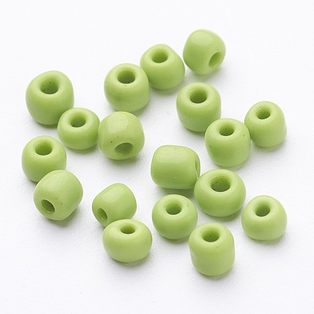 Honeyhandy 6/0 Opaque Colours Round Glass Seed Beads, Green Yellow, Size: about 4mm in diameter, hole:1.5mm, about 495pcs/50g