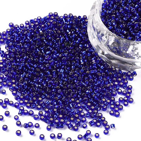 FGB Seed Beads, Midnight Blue 11/0 Round Transparent Glass Seed Beads, Silver Lined Round Hole, 2x1.5mm, Hole: 0.3mm, about 3300pcs/50g