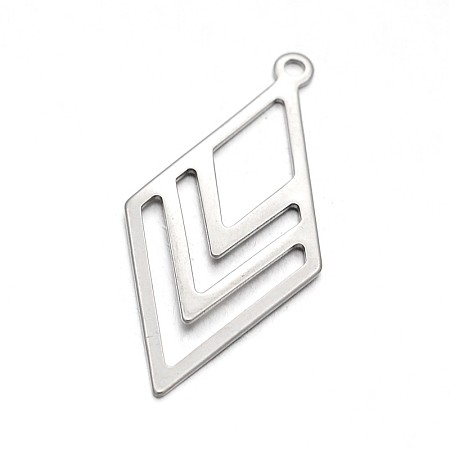 Honeyhandy Rhombus 304 Stainless Steel Pendants, Stainless Steel Color, 40x19x1mm, Hole: 2mm