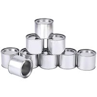 BENECREAT 9 Packs Silver Paint Cans Round Metal Tin Plated Cans with Lids for Tea Leaf Storage, Painting Varnishes Art Craft Project