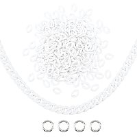 PandaHall Elite Acrylic Linking Rings, 200pcs White Quick Link Connectors Open Linking Rings with 4pcs Metal Spring Gate Rings for DIY Purse Bag Eyeglass Chain Pocket Chain Jean Chains Making