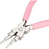 BENECREAT 6-in-1 Bail Making Pliers Carbon Steel Pink Nylon Nose Pliers 6-Step Multi-Size Wire Looping Plier for DIY Making