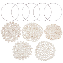 GORGECRAFT Cup Mat Cotton Coaster, Crochet Cotton Lace Coasters, for Drinks Home Decoration, with Iron Linking Rings, Bisque, Cup Mat: 5pcs; Linking Rings: 5pcs