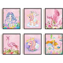 SUPERDANT 6 Pcs Pink Unicorn Wall Art Prints Cartoon Little Mermaid Room Decor Wall Art Prints Party Decorations for Wall Art Decor Flamingo Canvas Wall Art for Girls' Room Decor No Frame