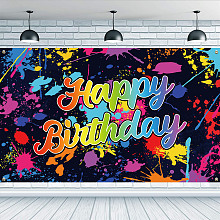 FINGERINSPIRE Colorful Graffiti Happy Birthday Backdrop 6x3.6ft Hanging Banner Party Decoration Graffiti Splash Paint Background Photo Shoot Decor Fabric Large Birthday Banner Celebration Backdrop