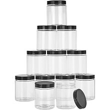 Pandahall Elite 12pcs Containers with Lids, 240ml Clear Plastic Slime Jars, Empty Refillable Containers with Black Lids for Travel Storage Make Up, Eye Shadow, Nails, Powder, Paint, Jewelry