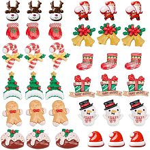 SUNNYCLUE 1 Box 48Pcs 12 Styles Christmas Resin Cabochons Christmas Resin Charms Xmas Tree Snowman Bell Candy Cabochon for Embellishments Headband Scrapbooking Cell Phone Case DIY Craft Party Decor