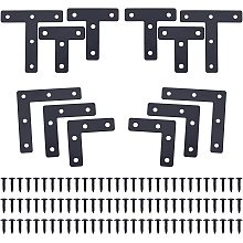 CHGCRAFT Black Corner Brace Set 12 Pcs L Shape Right Angle Brackets Fastener and 12 Pcs T Shape Frame Corner with 100 Pcs Screws for Wood Shelves Chair Tables Dressers Furniture, 50/60/80mm