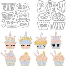 GLOBLELAND 2Pcs Unicorn Cupcakes Metal Cutting Dies Die Cuts for DIY Scrapbooking Easter Birthday Valentine's Day Cards Making Album Envelope Decoration,Matte Platinum