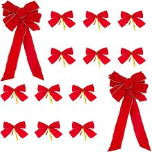 AHANDMAKER 14 Pcs Red Christmas Bows, 2 Styles Christmas Tree Topper Wreath Bow Red Satin Twist Tie Bow Pretied Ribbon Bows Garland Decorative Bow for DIY Xmas Home Outdoor Decor Packing Gift