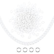 PandaHall Elite Acrylic Linking Rings, 200pcs White Quick Link Connectors Open Linking Rings with 4pcs Metal Spring Gate Rings for DIY Purse Bag Eyeglass Chain Pocket Chain Jean Chains Making