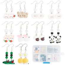 SUNNYCLUE DIY Animal Dangle Earring Making Kit, Including Hedgehog & Lamb & Crocodile Resin Pendants, Glass & Acrylic Heart Beads, Brass Earring Hooks, Mixed Color, 100Pcs/box