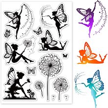 GLOBLELAND Butterfly Fairy Clear Stamp Flower Elves Silicone Clear Stamp Dandelion Rubber Stamp for Scrapbook Journal Card Making