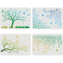 FINGERINSPIRE 4pcs Birds Tree Branches Stencils, 11.7x8.3 inch Flying Bird Stencil, Branches Stencil, Reusable Tree Stencils for Paintng on Wood, Floor, Wall, Fabric