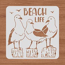 BENECREAT 12x12" Beach Life Painting Stencils, Seagull Template Stencils for Art Painting on Wood, Scrapbooking Cardmaking and DIY Wall Floor Decoration