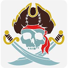 FINGERINSPIRE Pirate Skull Stencil 11.8x11.8 inch Skull Drawing Painting Stencils Plastic Pirate Cross Knife Pattern Stencil Reusable Stencils for Painting on Scrapbooking, Wood, Floor, Wall and Tile