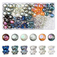 Honeyhandy 90Pcs 12 Style Electroplate Glass Beads Strands, AB Color & Rainbow Plated, Flat Round & Bear, Mixed Color, 12~15x12~12.5x6.5~8.5mm, Hole: 1mm