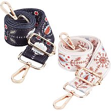 PandaHall Elite 2 Colors Polyester Shouler Strap 1.5 Inch Wide Shoulder Strap Adjustable Replacement Belt Purse Strap Handbag Strap with Folk Custom Flower for Women DIY Bags, Length 28~50 Inch