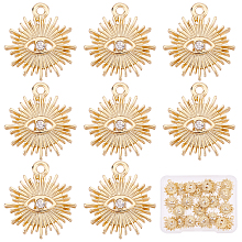 SUNNYCLUE 1 Box 22Pcs 18K Gold Plated Evil Eye Charms Bulk Rhinestone Evil Eye Charms Gold Plated Charms for Jewelry Making Alloy Sun Charm Pendants Earring Necklace Bracelet Supplies Adult Craft