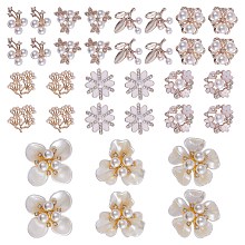 Honeyhandy 20Pcs 10 Styles Alloy Decorate Use for DIY the Bag or Hair accessories, with ABS Beads & Rhinestone, Cadmium Free & Lead Free, Flower, Light Gold, White, 2pcs/style