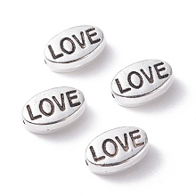 Honeyhandy Tibetan Style Alloy Beads, Oval with Word LOVE, for Valentine's Day, Antique Silver, 6x9.5x4mm, Hole: 1mm, about 300pcs/300g