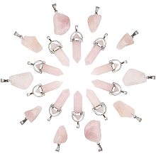 SUNNYCLUE 1 Box 20Pcs 2 Styles Rose Quartz Stone Pendants Bullet Gemstone Charms Irregular Nuggets Crystal Dangle Pendant for Women Adults DIY Earring Necklace Jewellery Making Supplies