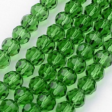 Honeyhandy Transparent Glass Bead Strands, Imitate Austrian Crystal, Faceted, Round, LimeGreen, 8mm, Hole: 1mm, about 70~72pcs/strand, 20~21 inch