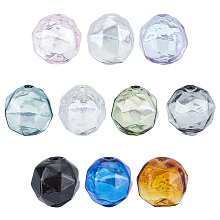 PandaHall Elite 10Pcs 10 Colors Transparent Handmade Blown Glass Globe Beads, Faceted, Round, for DIY Wish Bottle Pendant Glass Beads, Mixed Color, 16.5x15.5mm, Hole: 2.6mm, 1pc/color