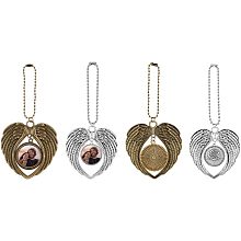 SUPERFINDINGS 2 Sets 2 Colors Angel Wing Sublimation Trays Pendants Set Tibetan Style Alloy Blank Hot Transfer Printing Tray Bezel Pendant Decorations Platinum Bronze Car Hanging Charms