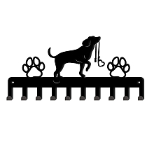 SUPERDANT Dog and Paw Prints Metal Key Holder 10 Hooks Black Iron Wall Mounted Hooks for Bag Clothes Key Hanging Wall Decoration 11.5x25cm